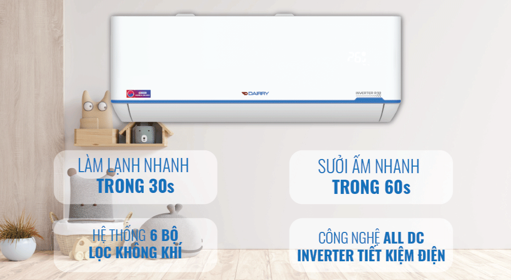 Điều hòa treo tường Dairry được trang bị nhiều tính năng tiên tiến.