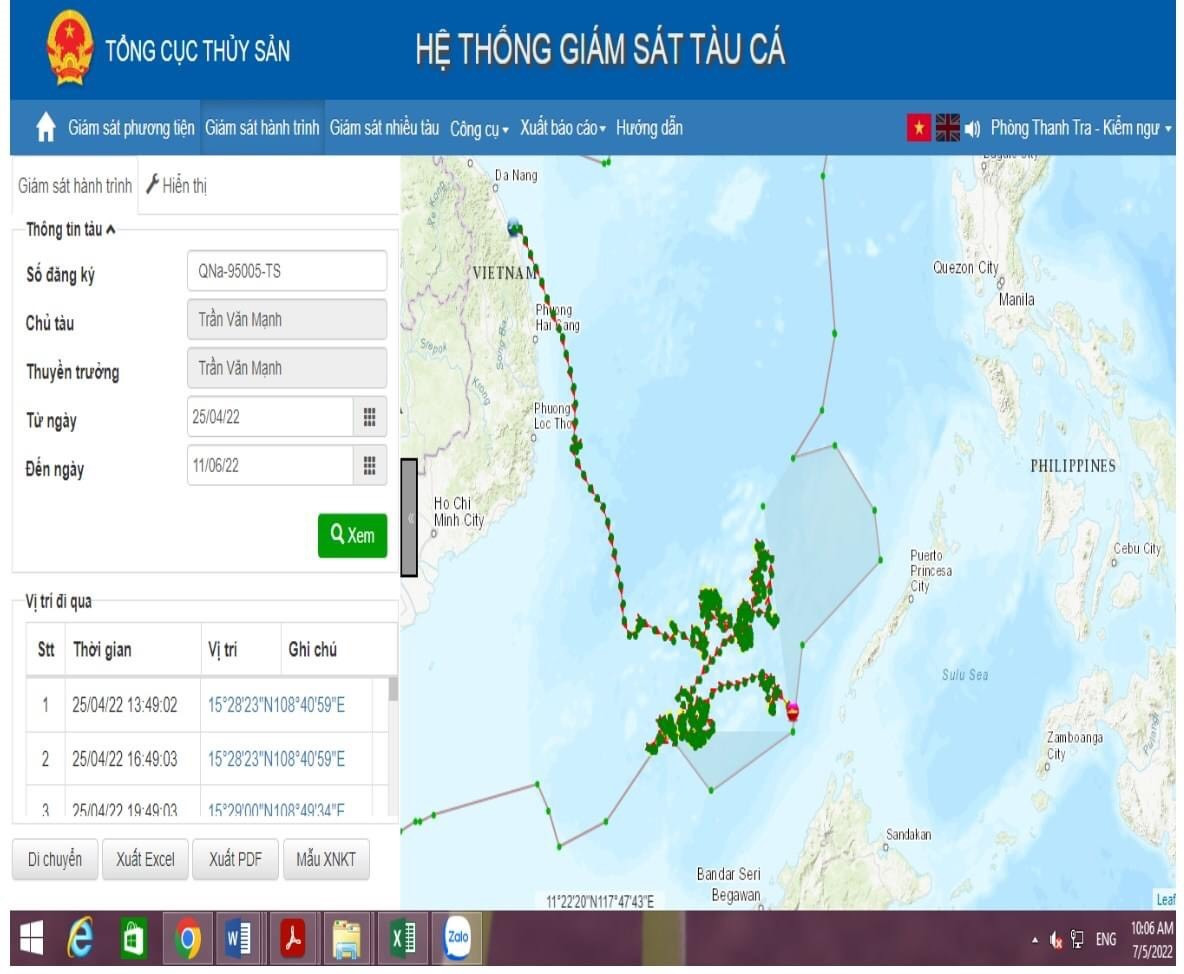 Trích xuất dữ liệu cho thấy thời điểm bị phía Malaysia bắt giữ, tàu vẫn hoạt động ở vùng biển hợp pháp của Việt Nam.