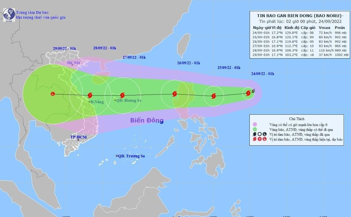 Vị trí bão Noru. Ảnh: Đài KTTV Quảng Nam