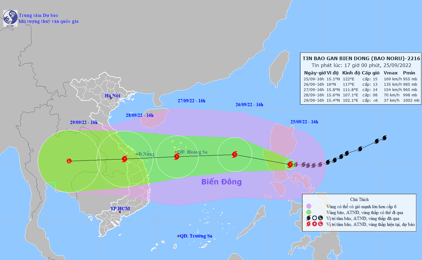 Vị trí và dự báo hướng di chuyển của bão Noru - Nguồn: Trung tâm Dự báo khí tượng thủy văn quốc gia