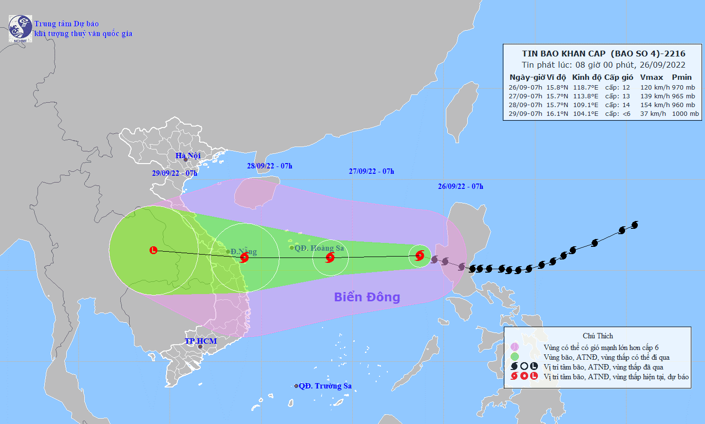 Vị trí bão Noru lúc 7 giờ ngày 26.9. Ảnh: Trung tâm Dự báo KTTV quốc gia