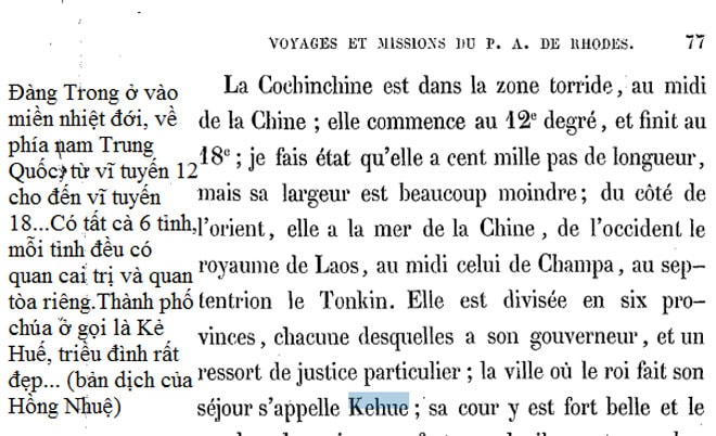 Tài liệu Voyages et Missions của A.D.Rhodes năm 1653 ghi “Kehue”.