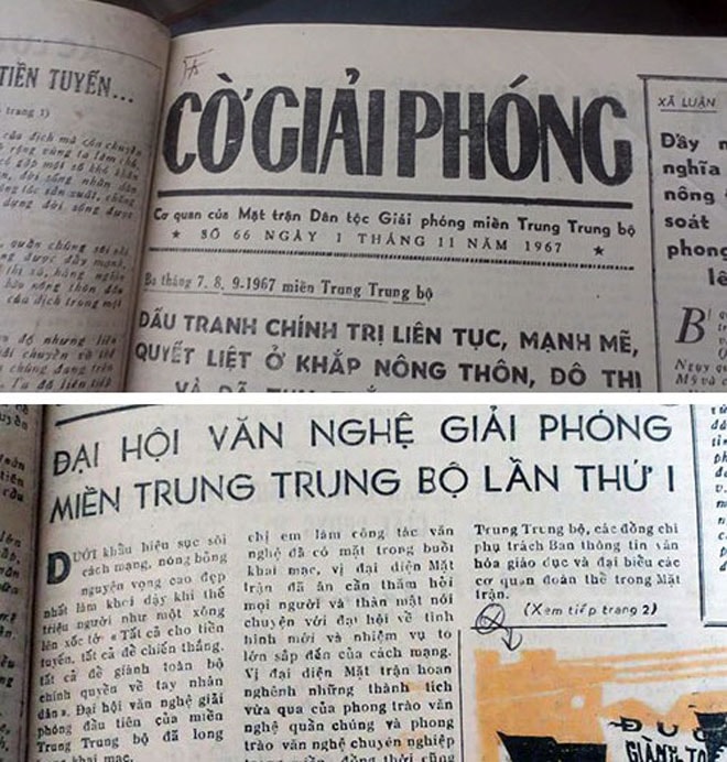 Thông tin Đại hội Hội Văn nghệ giải phóng Trung Trung bộ lần thứ I năm 1967 đăng trên Báo Cờ Giải phóng. (Ảnh tư liệu)
