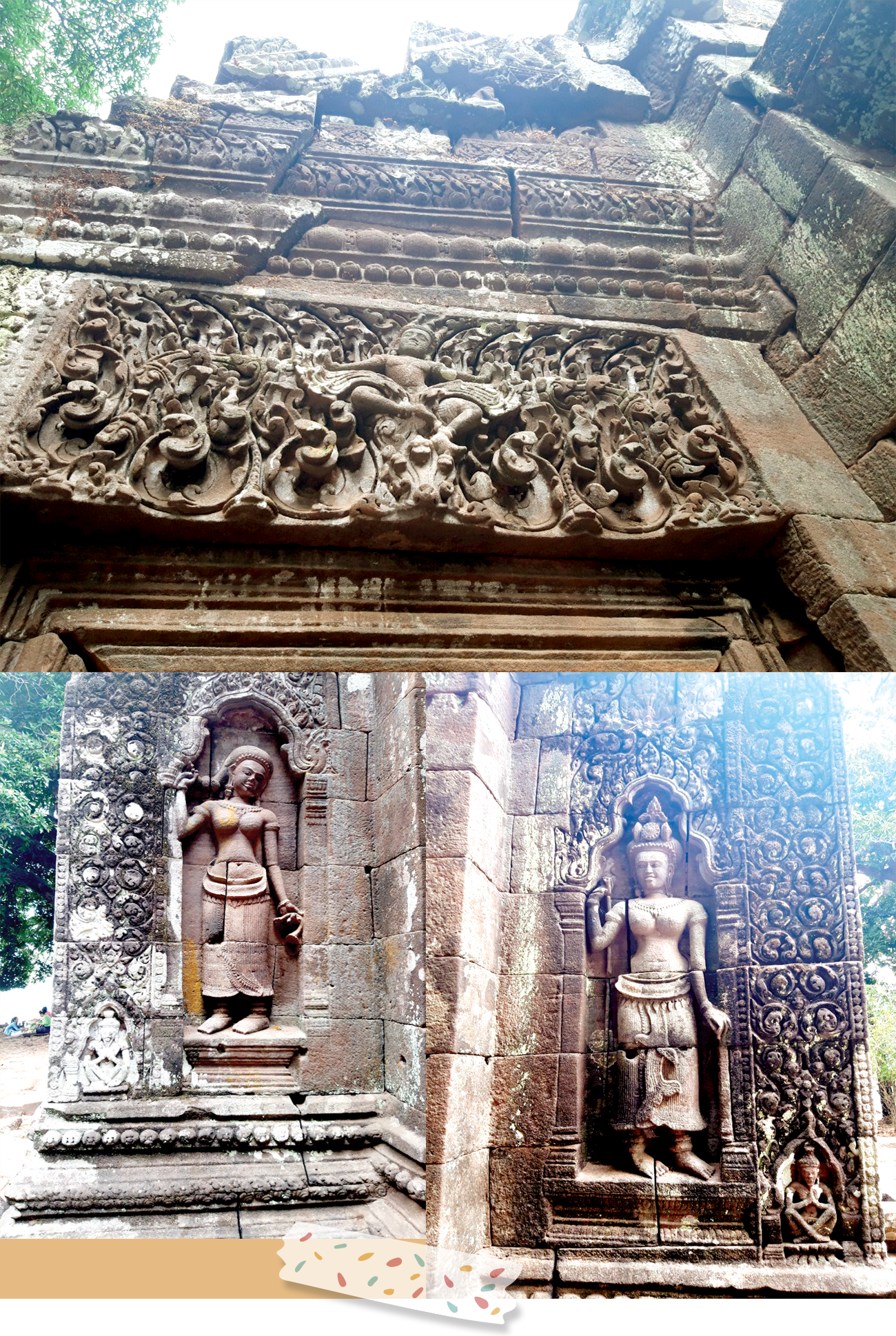Hoa văn tinh xảo được khắc trên đá ở đền Wat Phou.