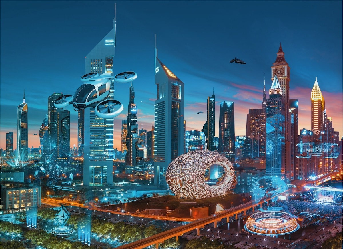 Phác họa hình ảnh thành phố Dubai tương lai trong metaverse. Ảnh: Dubai Future Foundation