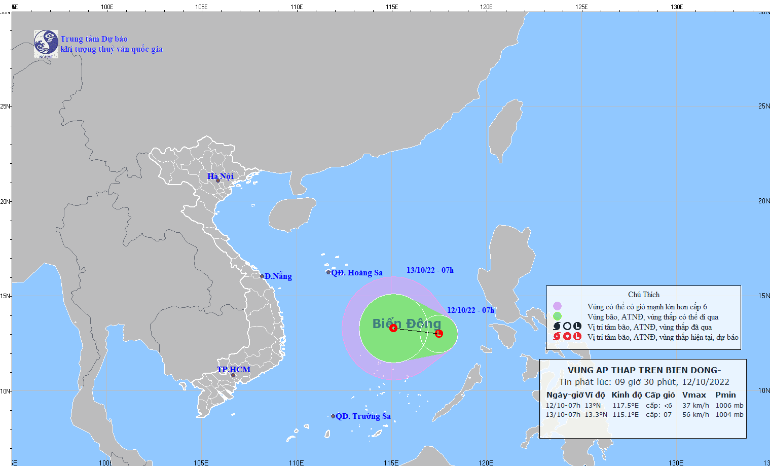 Xuất hiện vùng áp thấp trên Biển Đông, có khả năng mạnh lên thành áp thấp nhiệt đới. Ảnh: Trung tâm Dự báo KTTV quốc gia