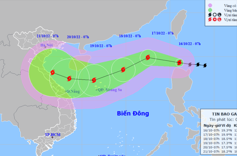 Dự báo hướng duy chuyển của bão Nesat. Ảnh: Trung tâm Dự báo Khí tượng Thủy văn Quốc gia.