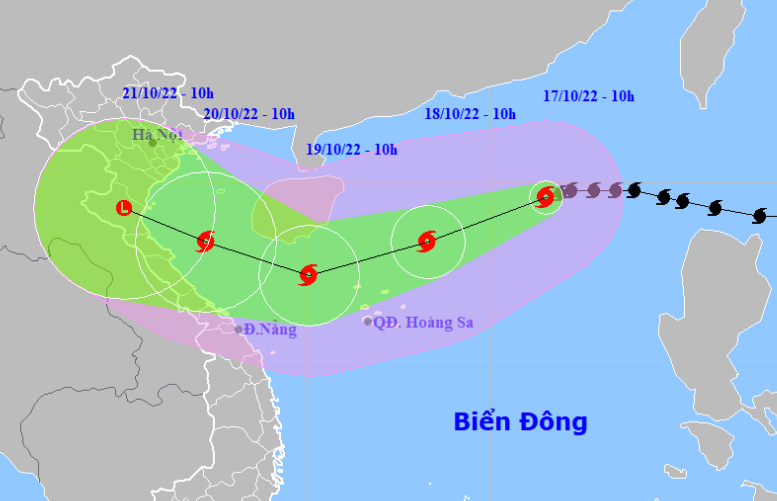 Dự báo hướng di chuyển của bão số 6. Ảnh: Trung tâm Dự báo Khí tượng Thủy văn Quốc gia.