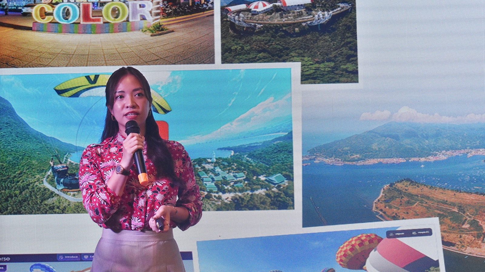 Bà Nguyễn thị Hoài An, Giám đốc Trung tâm Xúc tiến Du lịch Đà Nẵng trình bày các ứng dụng quảng bá du lịch Đà Nẵng trên nền tảng số. Ảnh Danang Fantascity