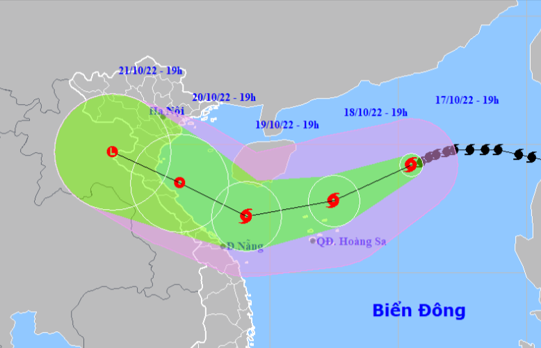 Dự báo hướng di chuyển của bão số 6. Ảnh: Trung tâm Dự báo Khí tượng Thủy văn Quốc gia.