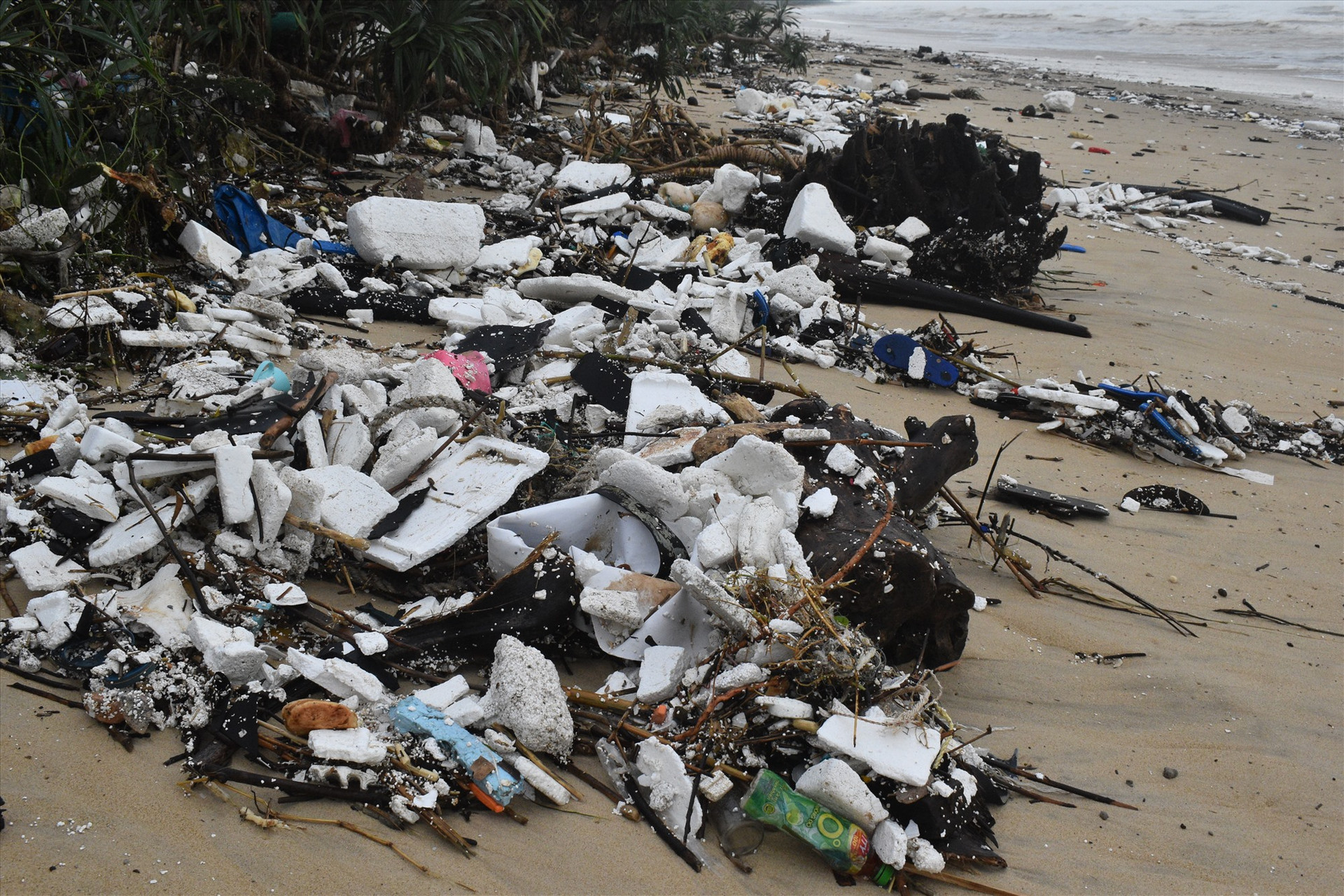 Hàng chục tấn rác thải tấp vào bờ biển. Ảnh: N.Q