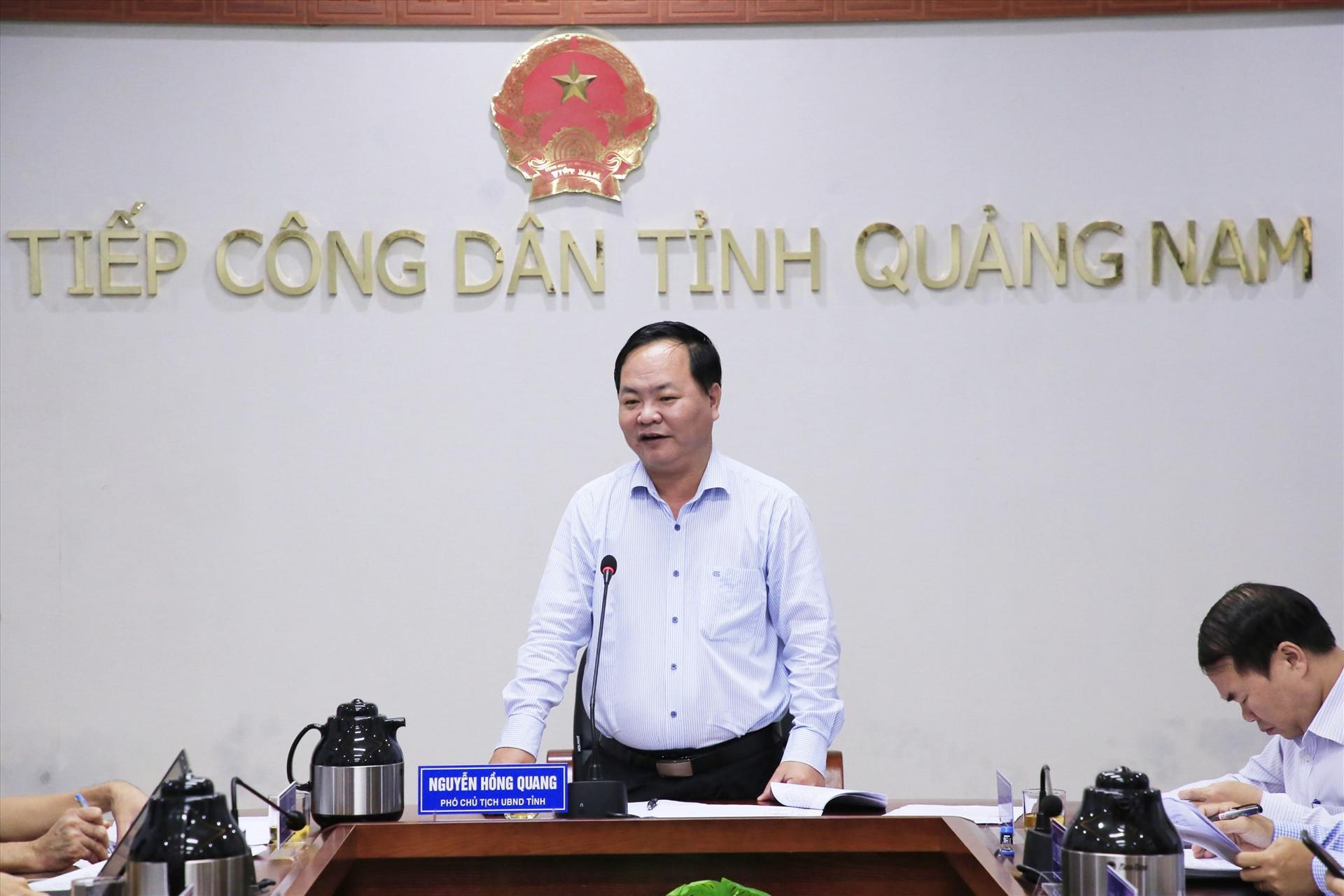 Sáng nay 20/10, Phó Chủ tịch UBND tỉnh Nguyễn Hồng Quang chủ trì buổi tiếp dân định kỳ tháng 10/2022 của UBND tỉnh. Ảnh: N.Đ