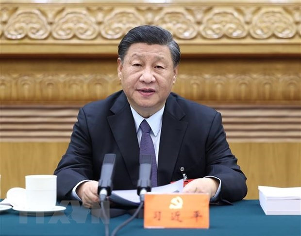 Tổng Bí thư Ban Chấp hành Trung ương Đảng Cộng sản Trung Quốc Tập Cận Bình chủ trì phiên họp thứ 3 của Đoàn Chủ tịch Đại hội Đại biểu Toàn quốc lần thứ XX của Đảng Cộng sản Trung Quốc ở Bắc Kinh ngày 21/10/2022. (Ảnh: THX/TTXVN)
