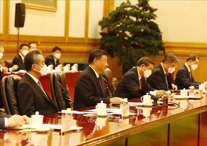 Tổng Bí thư Nguyễn Phú Trọng hội đàm với Tổng Bí thư, Chủ tịch Trung Quốc Tập Cận Bình. Ảnh: Trí Dũng/TTXVN