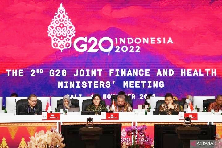Cuộc họp Bộ trưởng Tài chính và Y tế G20 phát động quỹ ứng phó đại dịch toàn cầu. Ảnh: Antara