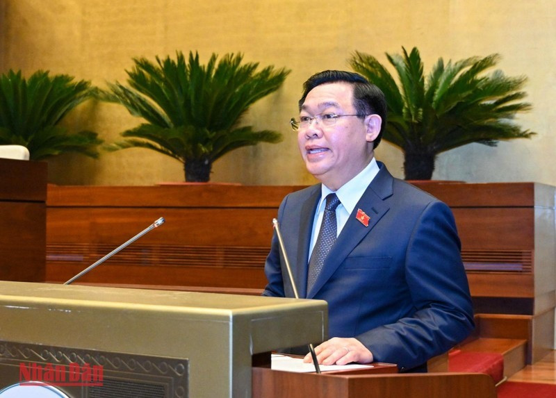 Chủ tịch Quốc hội Vương Đình Huệ phát biểu bế mạc kỳ họp. Ảnh: Báo Nhân dân