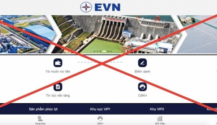 Trang web giả mạo thương hiệu EVN.