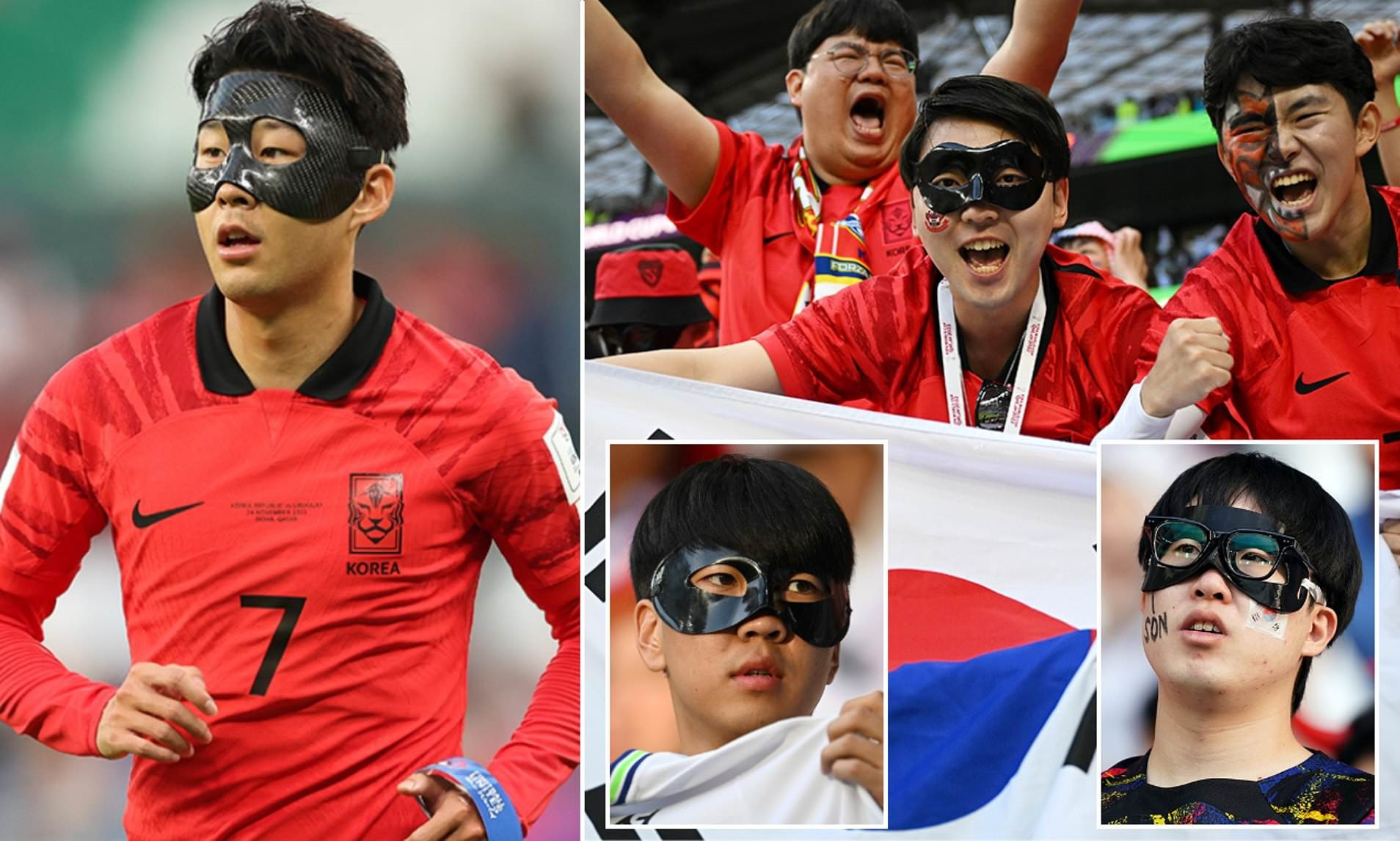 Hàng loạt cổ động viên Hàn Quốc đã đeo mặt nạ giống thần tượng của mình. Ảnh: Daily Mail.