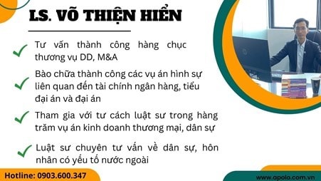 Ông Võ Thiện Hiển - Luật sư điều hành với 20 năm kinh nghiệm tại Apolo Lawyers