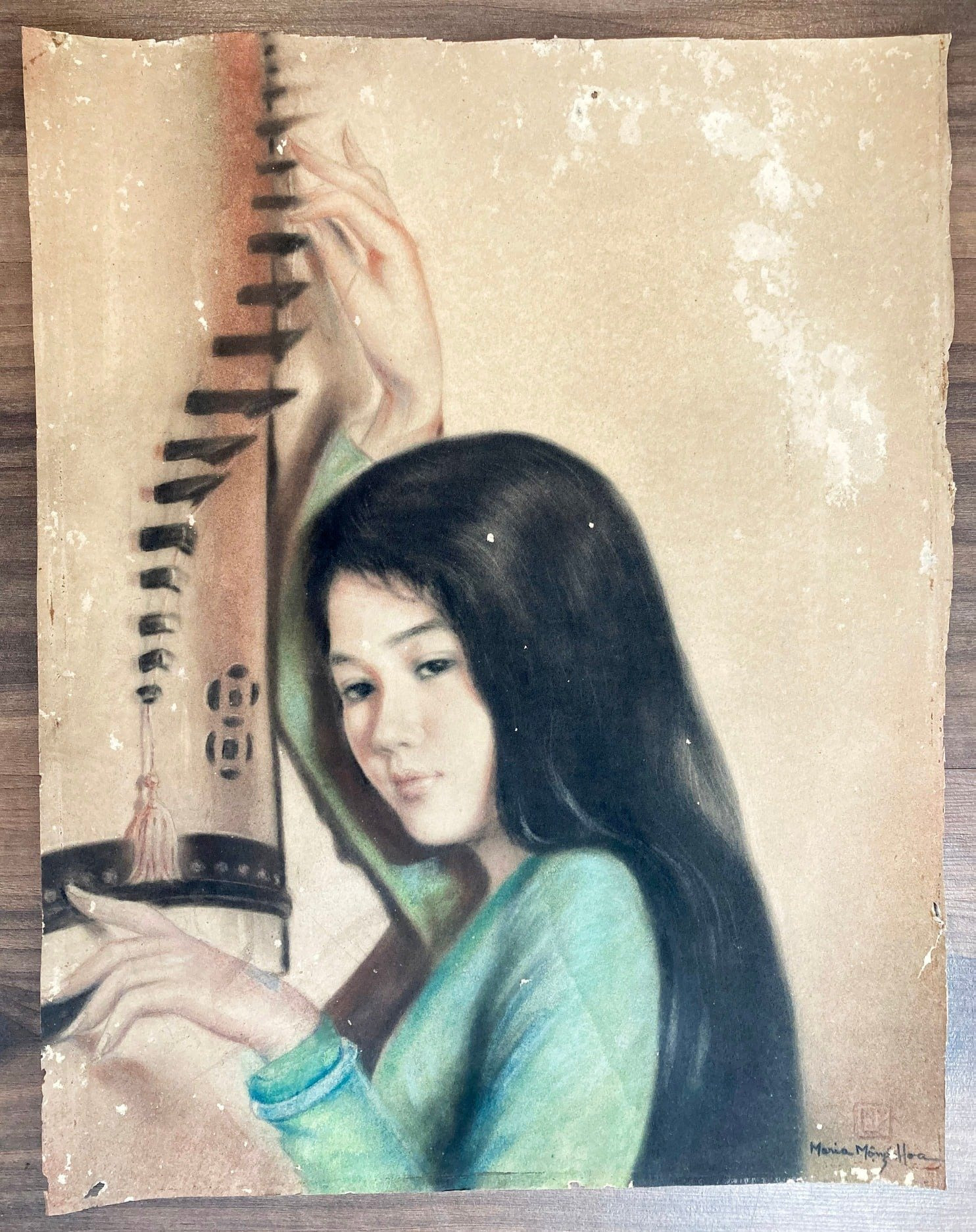 “Tuổi mộng mơ”, phấn tiên trên giấy Carlson, 43cm x 34cm, 1964 - theo thông tin của nhà văn Phan Mộng Hoàn, con gái Maria Mộng Hoa. Ảnh: Lý Đợi