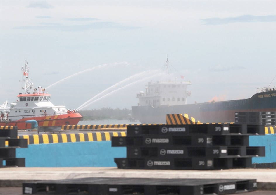 Một cuộc diễn tập của lực lượng chức năng tỉnh tại cảng biển Chu Lai năm 2019. Ảnh: T.C