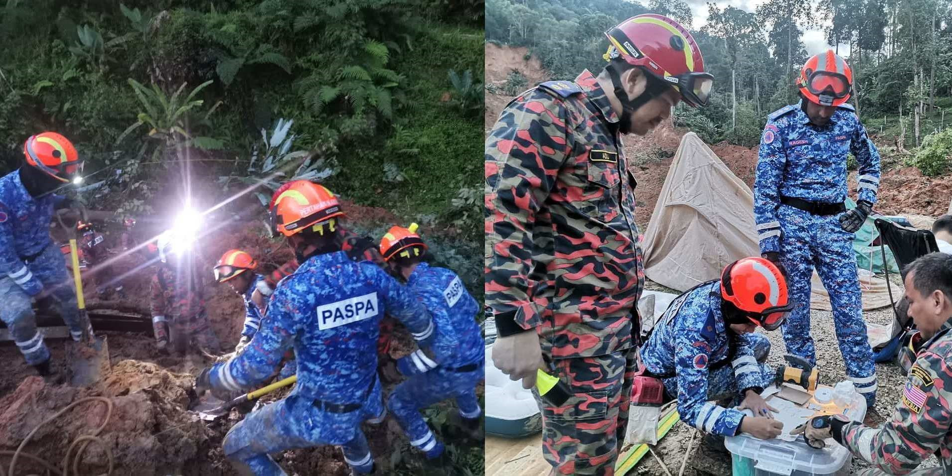 Lực lượng cứu hộ Malaysia khẩn trương tìm kiếm người mất tích trong vụ lở đất nghiêm trọng xảy ra vào sáng sớm nay 16/12. Ảnh: Nadma Malaysia