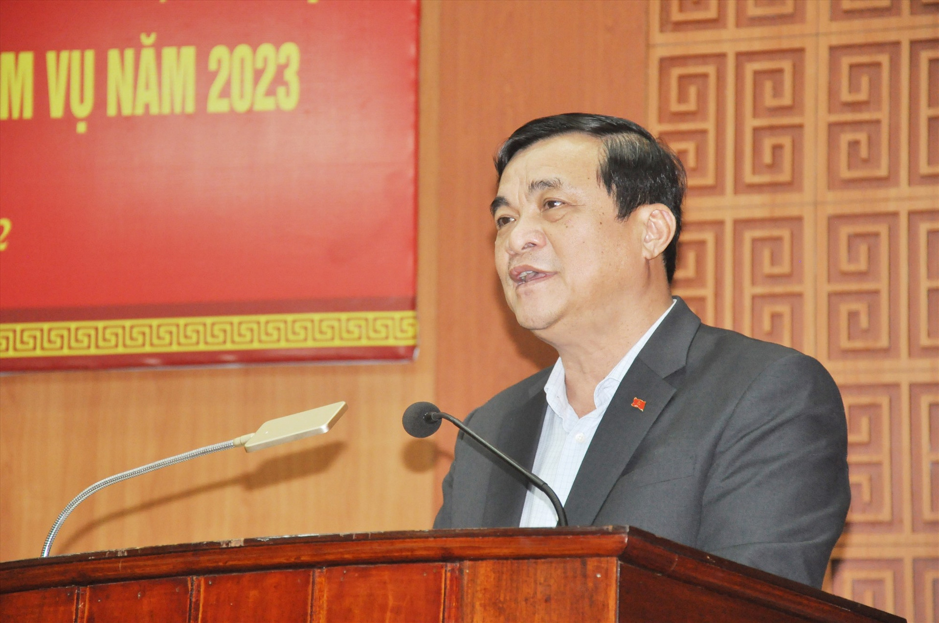 Ủy viên Trung ương Đảng, Bí thư Tỉnh ủy Phan Việt Cường phát biểu chỉ đạo tại hội nghị. Ảnh: N.Đ