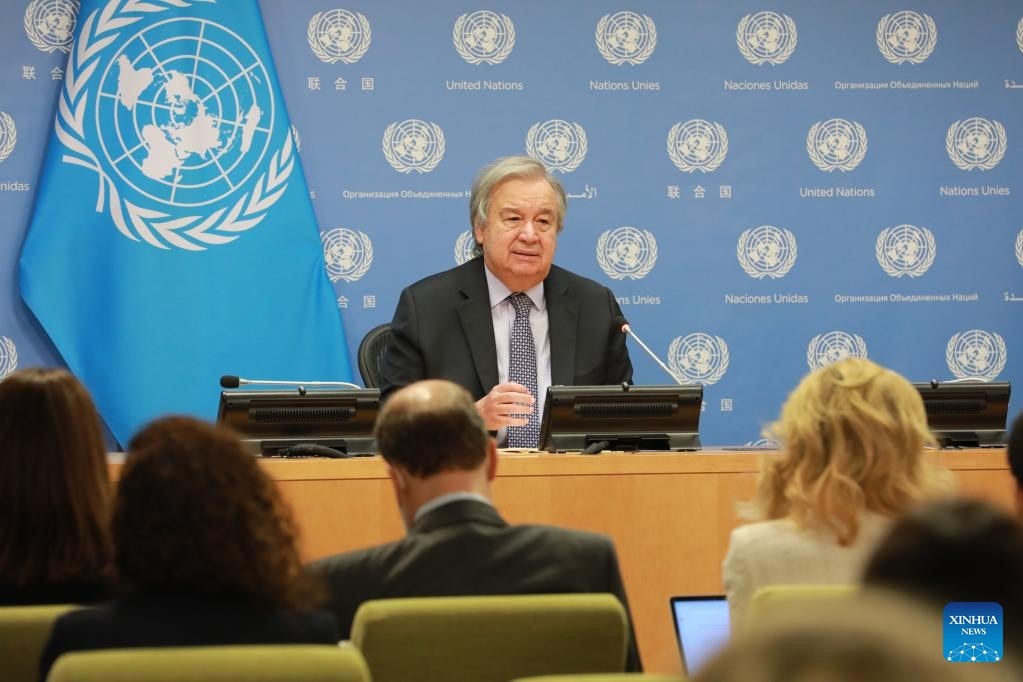 Tổng Thư ký Liên hiệp quốc Antonio Guterres trong cuộc họp báo cuối năm 2022. Ảnh: internet