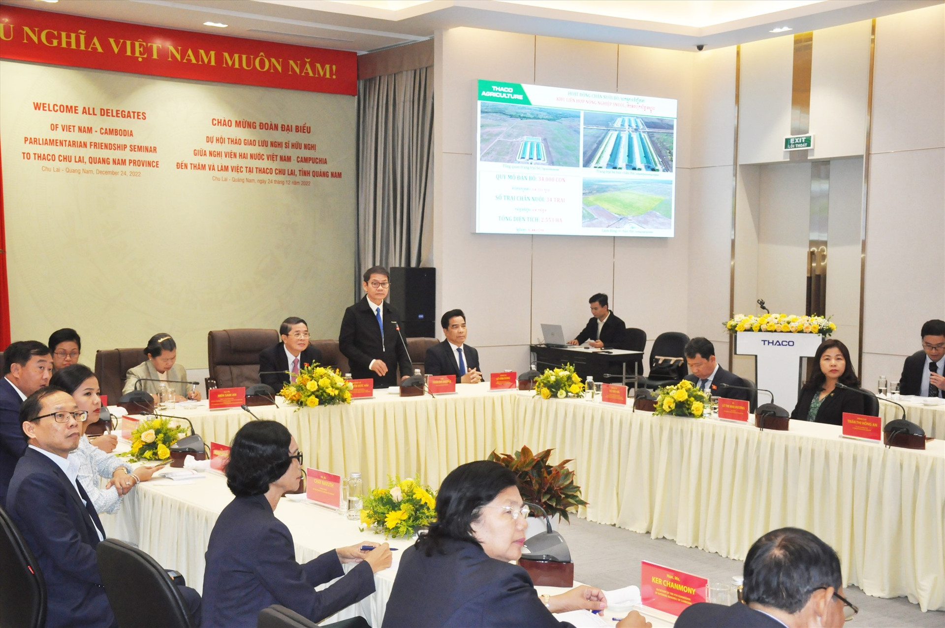 Ông Trần Bá Dương - Chủ tịch Hội đồng quản trị Thaco thông tin về dự án đầu tư phát triển nông nghiệp tại Campuchia. Ảnh: N.Đ