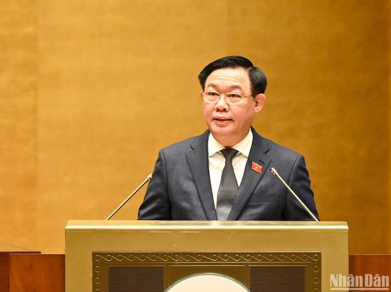 Chủ tịch Quốc hội Vương Đình Huệ phát biểu khai mạc Kỳ họp bất thường lần thứ 2, Quốc hội khóa XV. (Ảnh: DUY LINH)