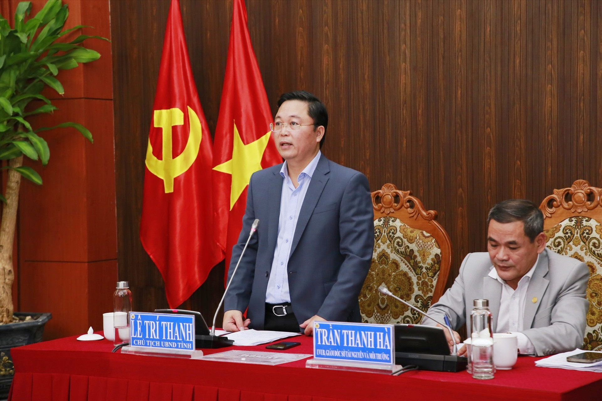 Chủ tịch UBND tỉnh Lê Trí Thanh phát biểu tại hội nghị. Ảnh: T.C