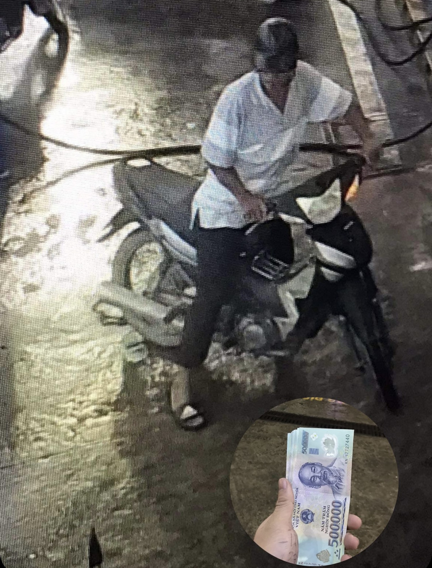 Người đàn ông được cho là đánh rơi sấp tiền mệnh giá 500 nghìn đồng tại cửa hàng xăng dầu Petrolimex (số 48 Phan Châu Trinh, Tam Kỳ). Ảnh: Trích xuất camera.