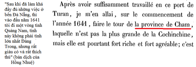 Trang sách của Alexandre De Rhodes, 1653, ghi “Tỉnh Chàm”.