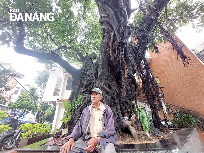 Ông Nguyễn Văn Phước dưới gốc đa trước đình Nam Vinh. Ảnh: Trần Tuấn