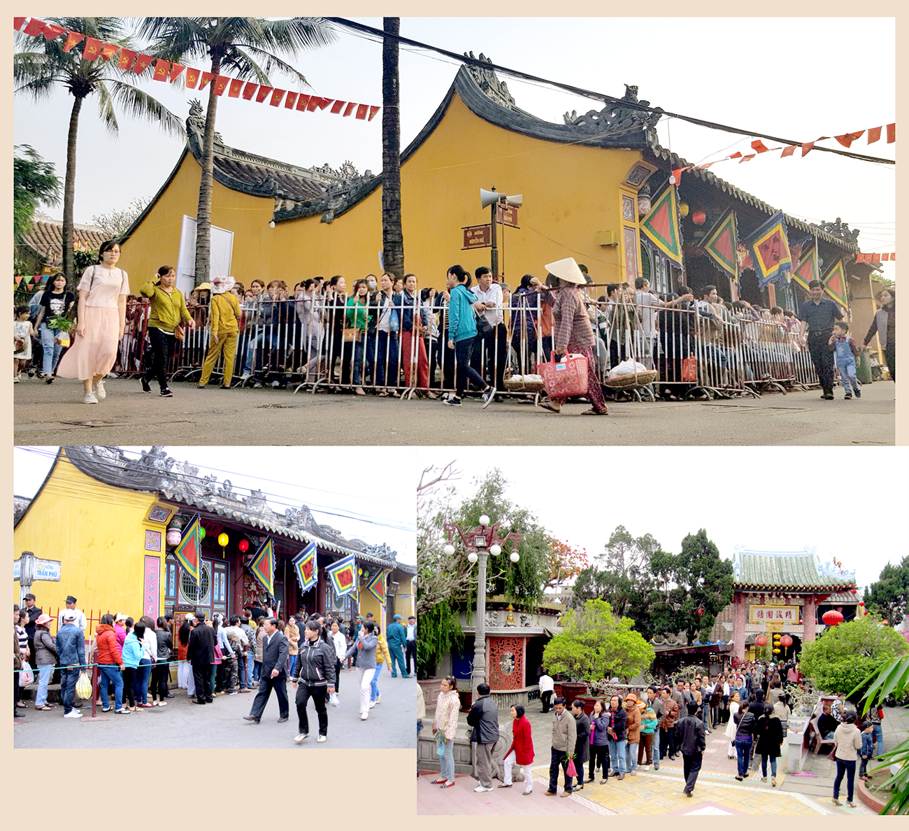 Người dân xếp hàng chờ đến lượt để xin lộc, viếng hương vào lễ hội Nguyên tiêu tại các hội quán, đình chùa ở Hội An.