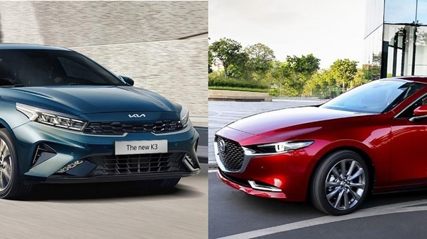 So sánh Mazda 3 và Kia K3 cho thấy xe Nhật có chiều dài lớn hơn xe Hàn.