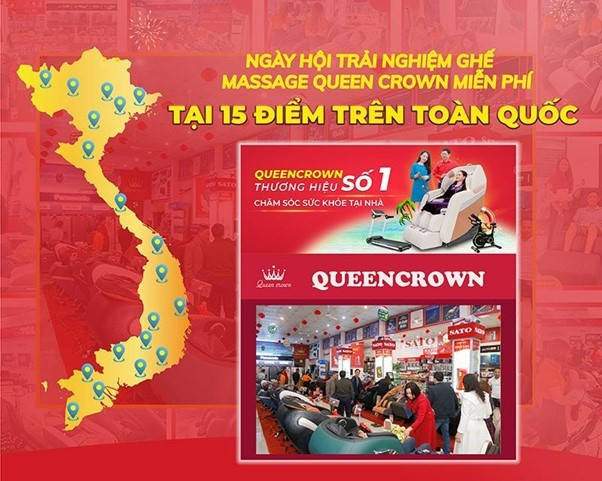 Ngày hội trải nghiệm ghế massage Queen Crown diễn ra tại 15 điểm trên toàn quốc.