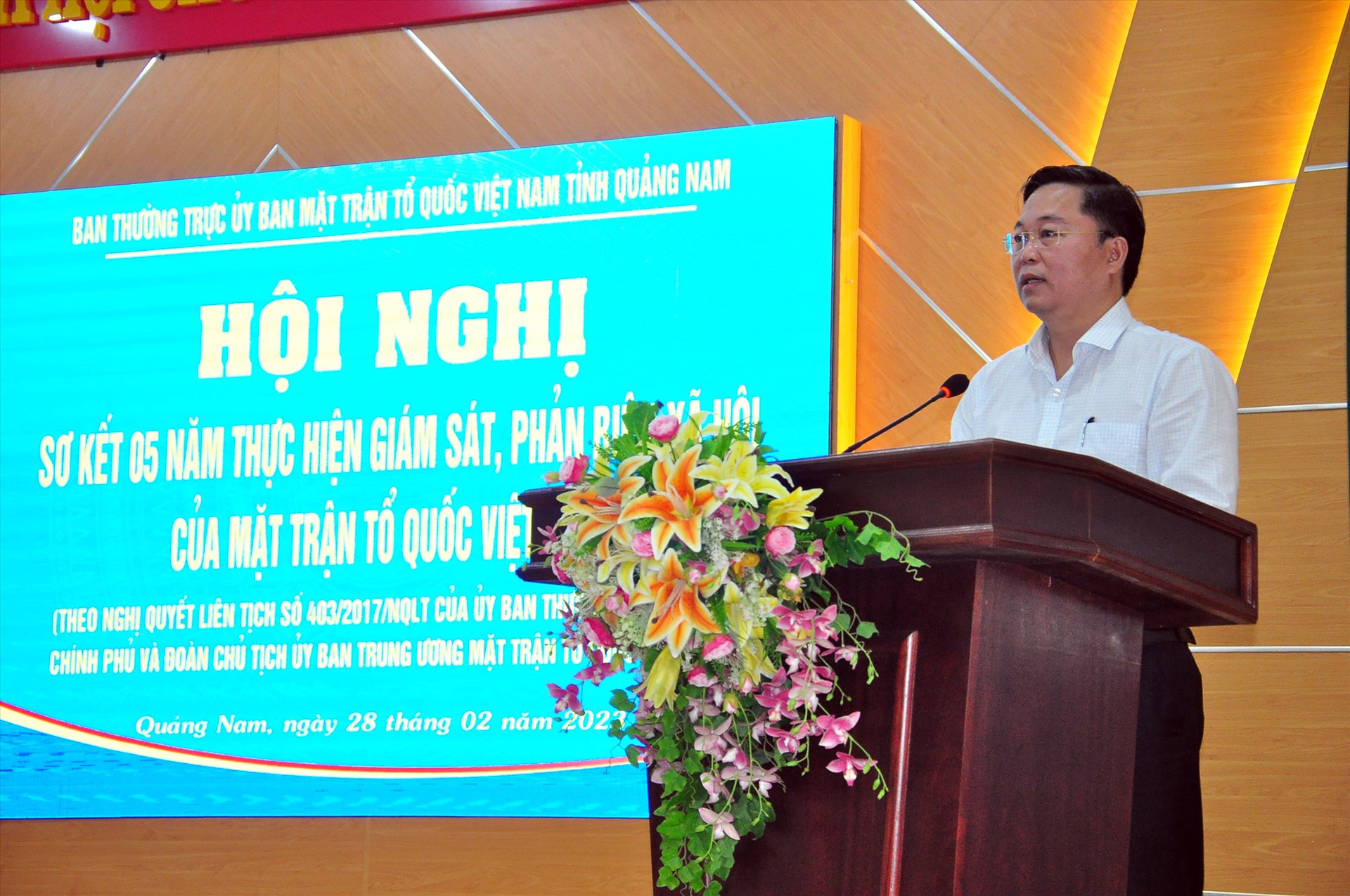 Chủ tịch UBND tỉnh Lê Trí Thanh phát biểu tại hội nghị sơ kết Nghị quyết liên tịch 403. Ảnh: V.A