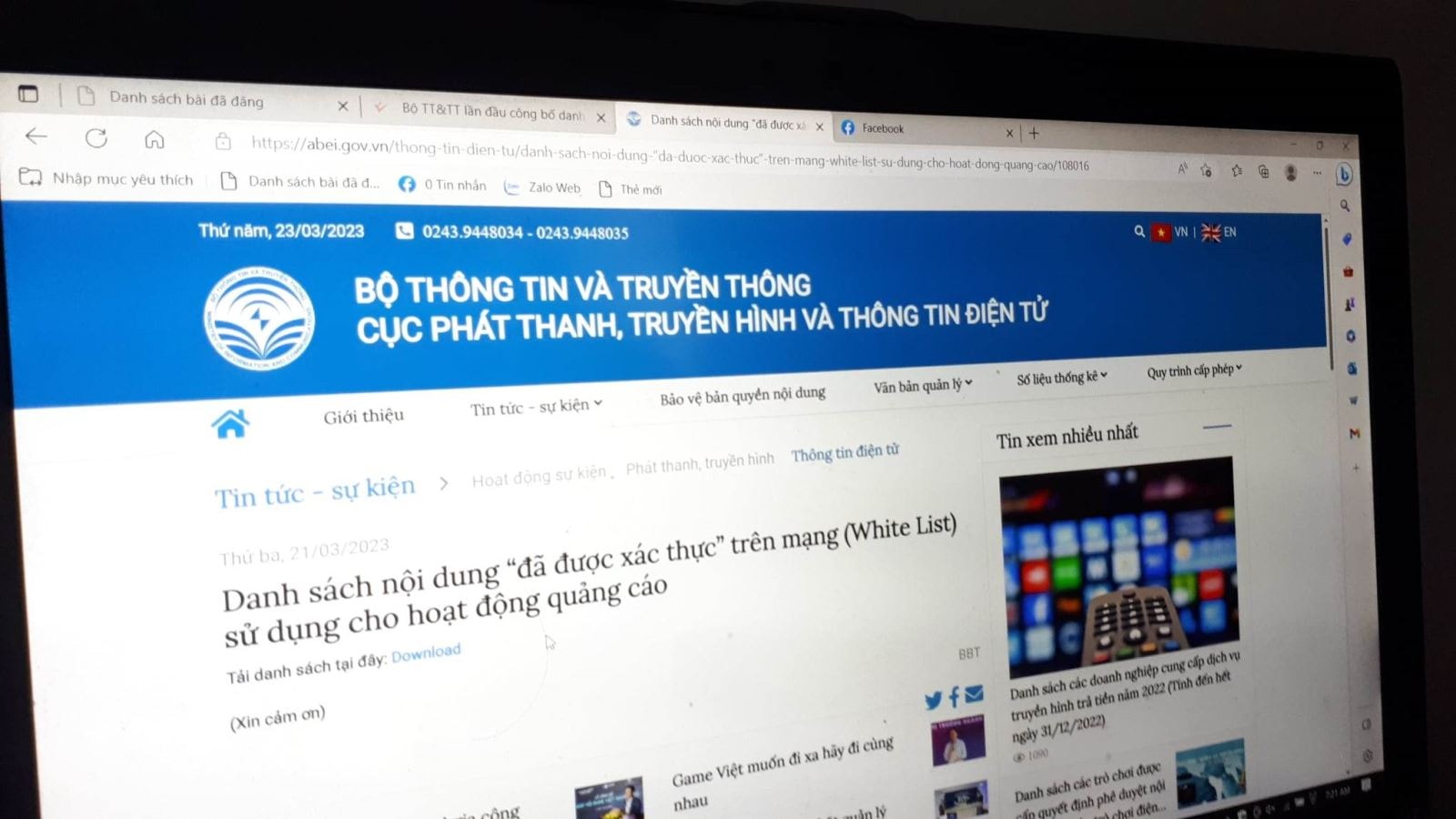 Danh sách nội dung “đã được xác thực” trên mạng (White List) sử dụng cho hoạt động quảng cáo.