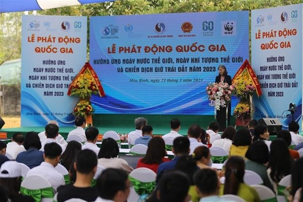 UNDP Resident Representative in Vietnam Ramla Khalidi speaks at the ceremony. (Photo: VNA)