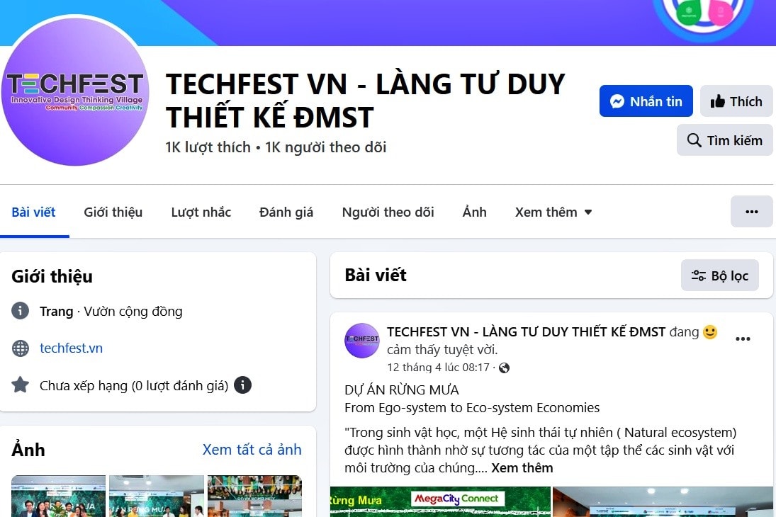 Fanpage chính thức Cuộc thi làm Làng Tư duy thiết kế đổi mới Sáng tạo. Ảnh: H.Đ