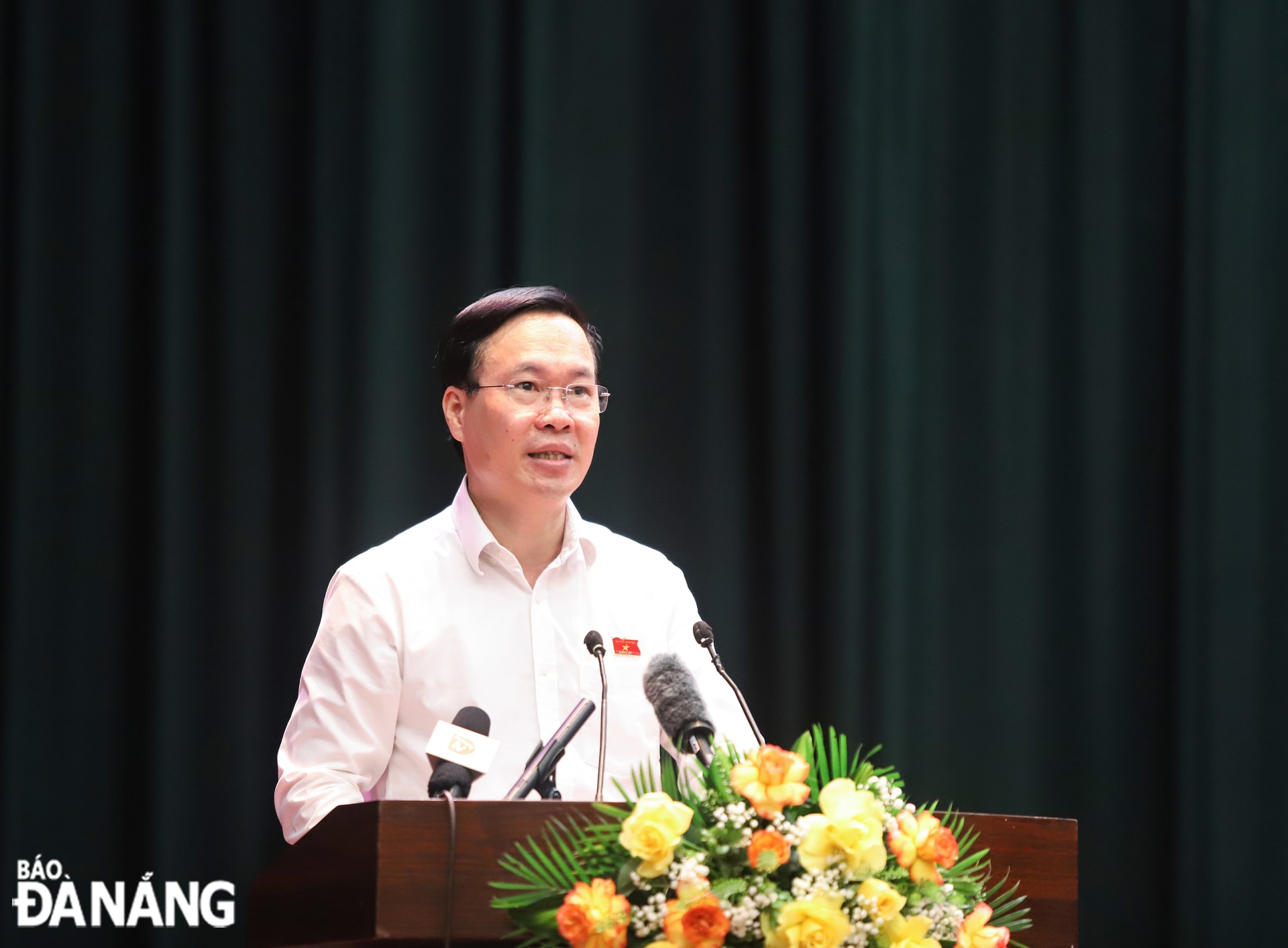 Chủ tịch nước Võ Văn Thưởng phát biểu kết luận hội nghị tiếp xúc cử tri. Ảnh: NGỌC PHÚ