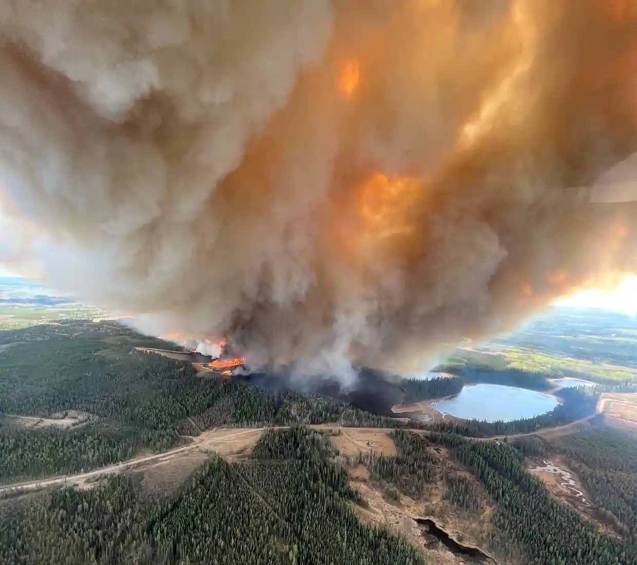 Cột khói và lửa bốc lên từ đám cháy rừng gần Lodgepole, Alberta,
