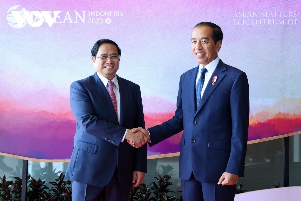 Vietnamese Prime Minister Pham Minh Chinh (L) meets with Indonesian President Joko Widodo.