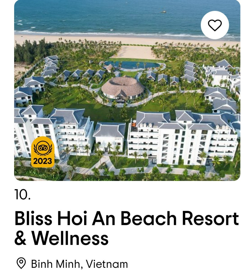 Bliss Hội An Beach Resort & Wellness được Tripadvisor vinh danh ở hạng mục
