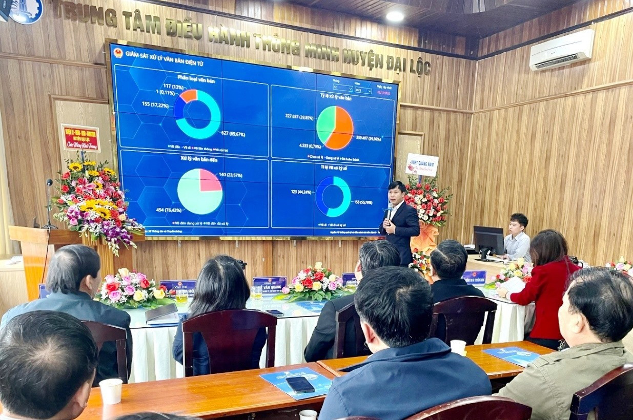 Trung tâm Điều hành thông minh huyện Đại Lộc được xây dựng gồm 6 hệ thống. Ảnh:N.P