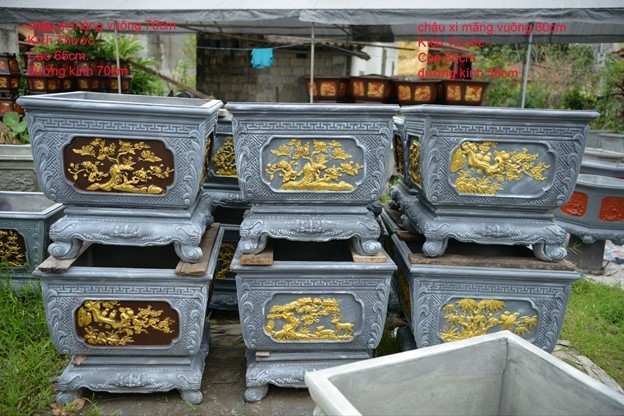 Chậu xi măng vuông 60cm - Xưởng gốm sứ Kim Lan Hà Nội.