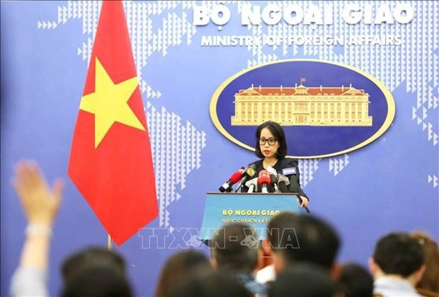 Spokeswoman of the Ministry of Foreign Affairs Pham Thu Hang speaks at the press conference. (Photo: VNA)