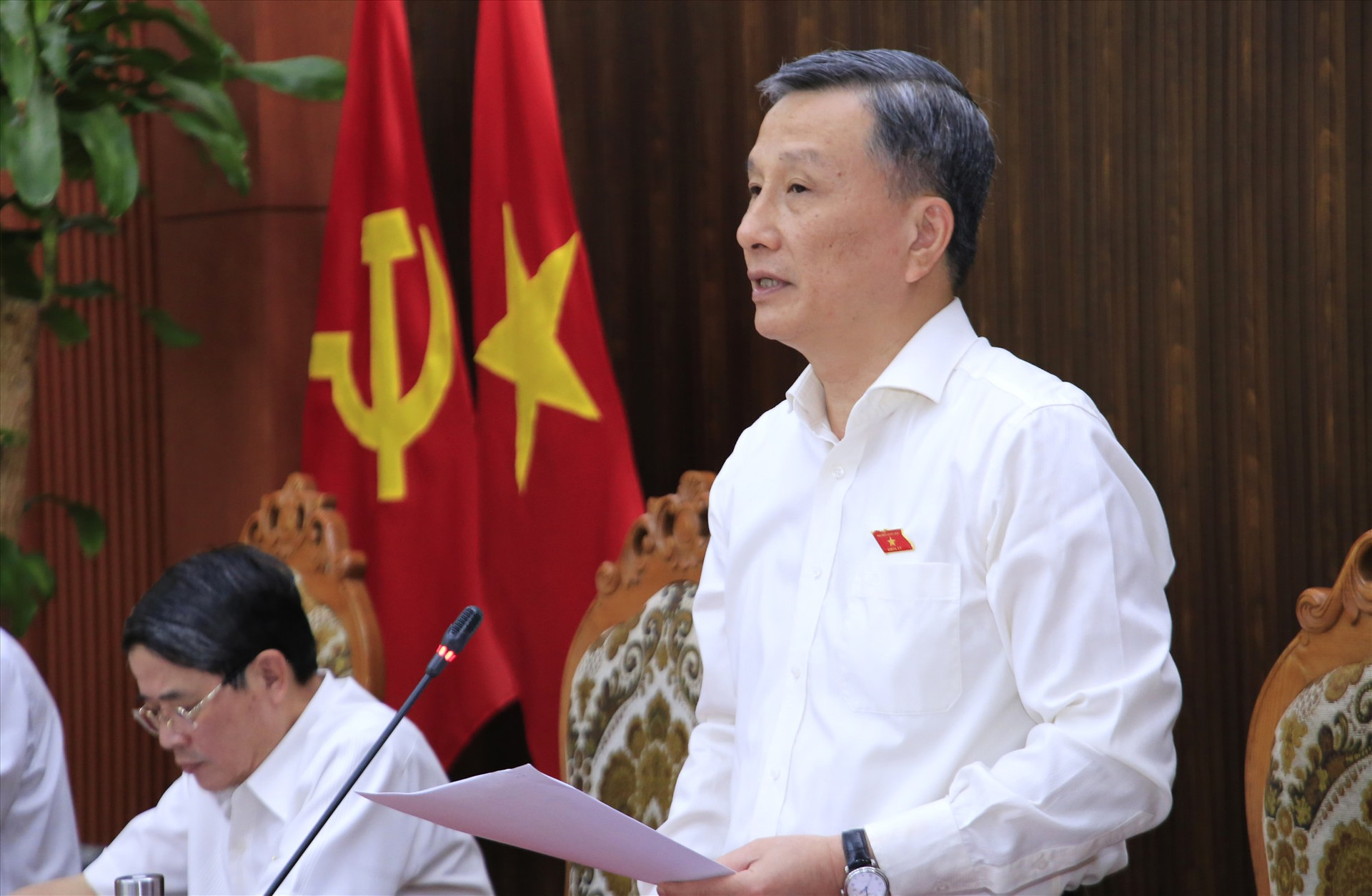 Đồng chí Lê Quang Huy - Chủ nhiệm Ủy ban Khoa học, Công nghệ và Môi trường của Quốc hội phát biểu tại buổi làm việc. Ảnh: T.C