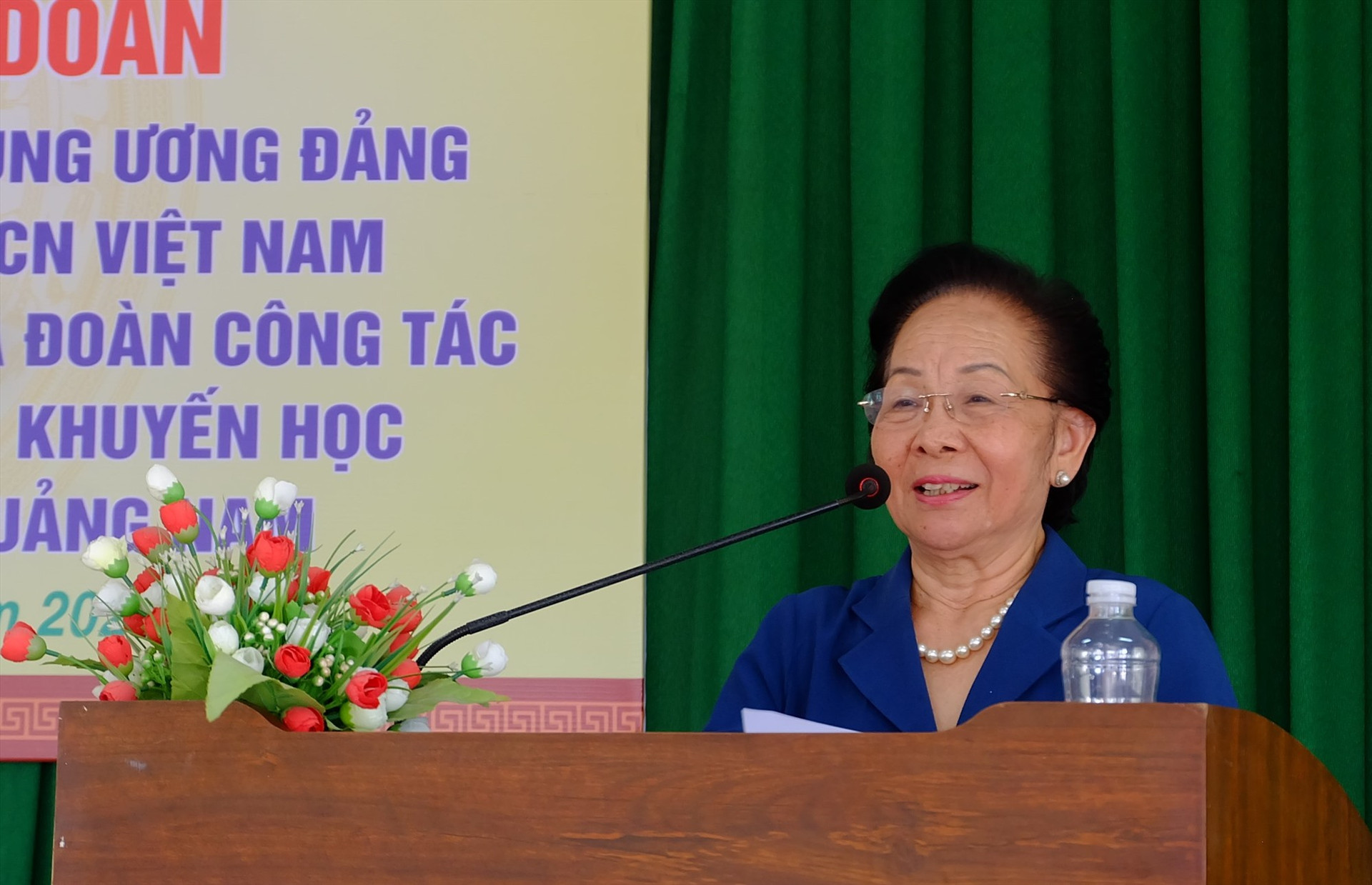 GS-TS Nguyễn Thị Doan - Nguyên Phó Chủ tịch nước, Chủ tịch Hội Khuyến học Việt Nam phát biểu tại chương trình. Ảnh: M.L